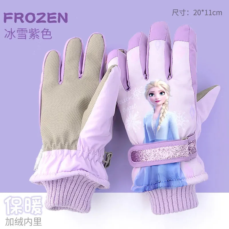 Hasbro Princess Elsa Kids Ski Gloves – Cute Waterproof & Warm Velvet Winter Gloves for Girls