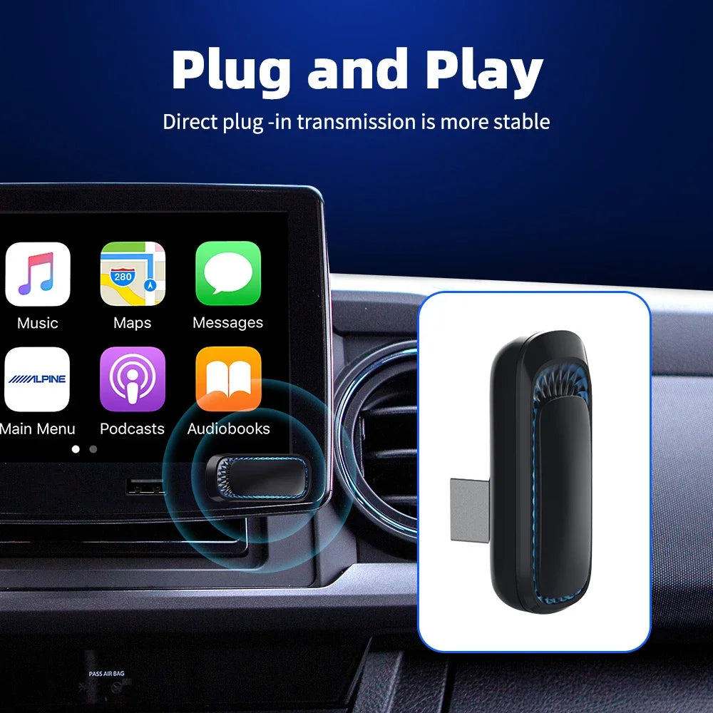 EKIY Wireless CarPlay Adapter - RGB Colorful Mini Smart Box with Bluetooth & WiFi | Plug and Play for Wired Apple CarPlay Cars