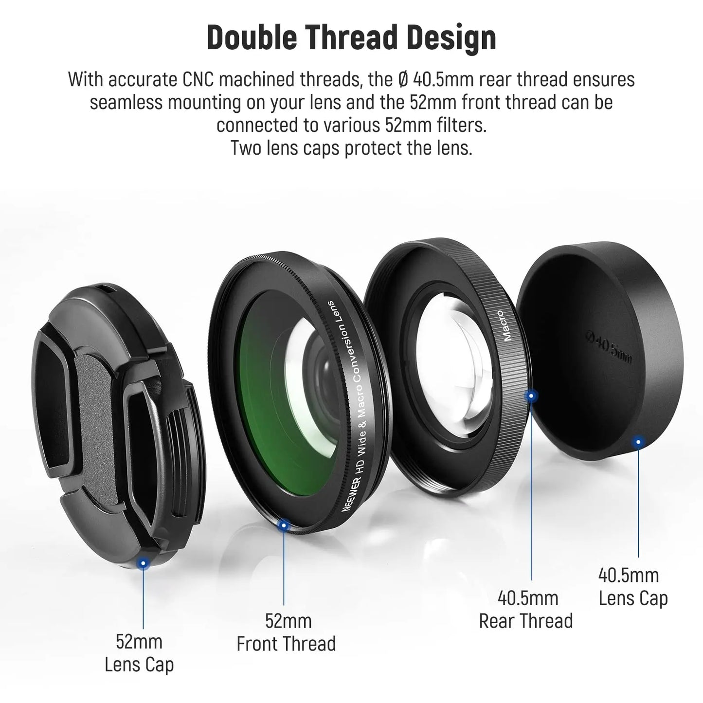 NEEWER 40.5mm HD Wide-Angle Lens – 2-in-1 18mm Wide-Angle & 10x Macro Lens Adapter for Sony ZV-1F, ZV-E10, A5000, A6000