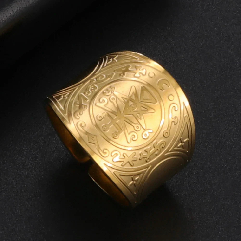 Dawapara 7 Archangels Protection Ring – Metatron Cube, Lilith Symbol, King Solomon Secrets Vintage Amulet Jewelry