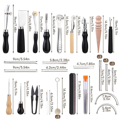 KRABALL Professional Leather Craft Tool Kit: Hand Sewing Repair Set - Wax Thread Stitching Punch Carving Work Groover DIY Tools