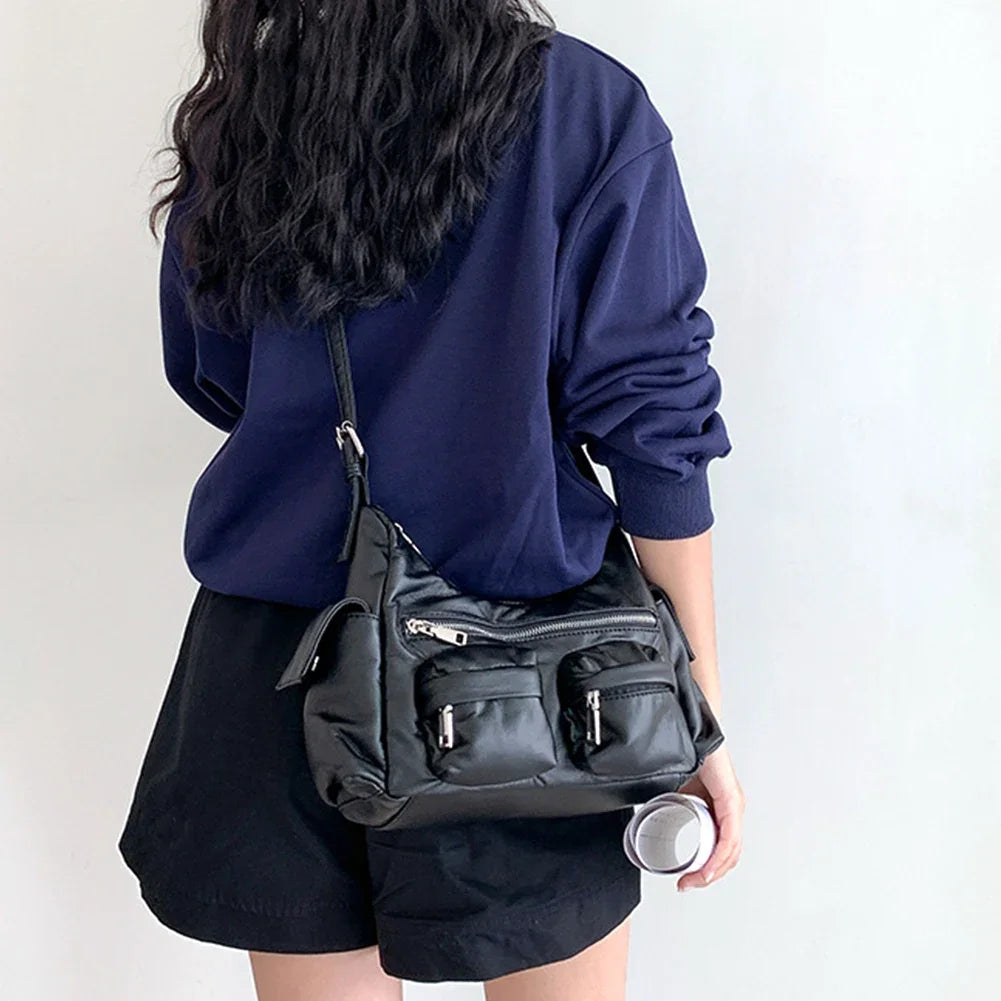 Large Capacity Women’s Sling Bag – Multi-Pocket Retro Leather Shoulder & Crossbody Satchel for Commuting