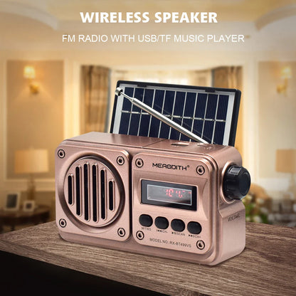 MD-499 Wireless Bluetooth Speaker — Full-Band FM Radio with MP3 Playback, Solar Charging & Emergency Power Function