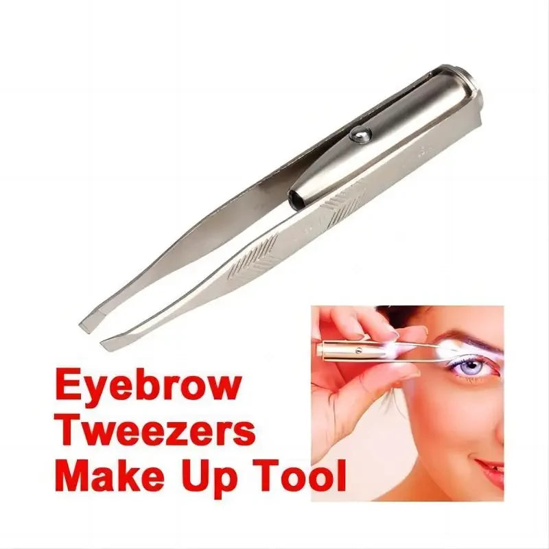 Portable Stainless Steel Eyebrow Tweezer with LED Light — Smart Design Hair Removal Makeup Tool
