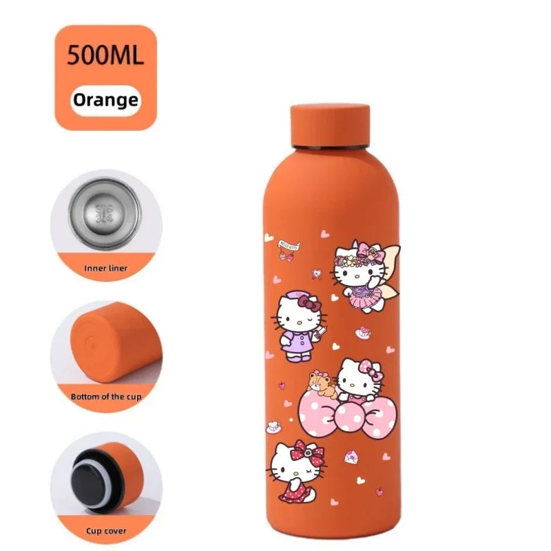 Sanrio Hello Kitty Insulated Sport Bottle — Double-Layer Stainless Steel Vacuum Cup, Small Mouth Coffee Bottle, Angel Color Frosted Finish