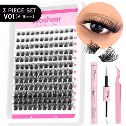 WOSHEER Lash Clusters Kit – Spiky Volume Individual Eyelash Extensions DIY Manga-Style Faux Mink Cluster Lashes