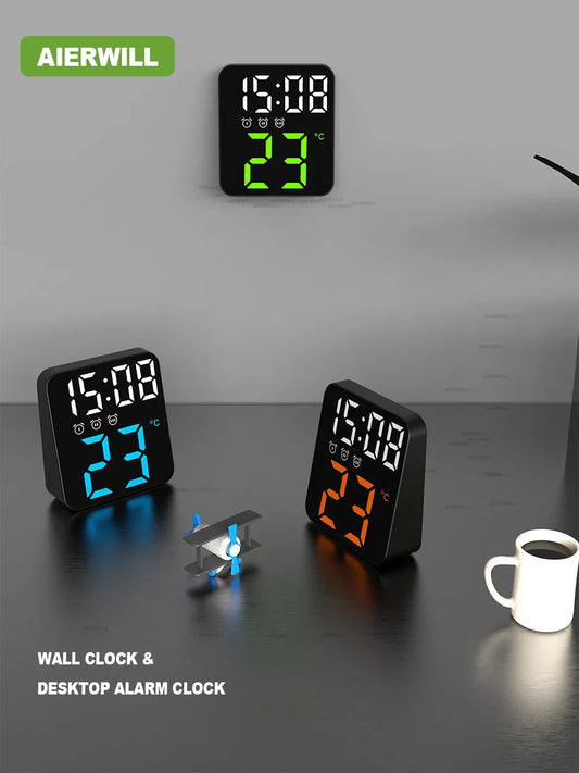 Digital Alarm Clock for Bedrooms – Temperature Display, Adjustable Brightness, Voice Control, 3 Alarms, 12/24H Wall Clock