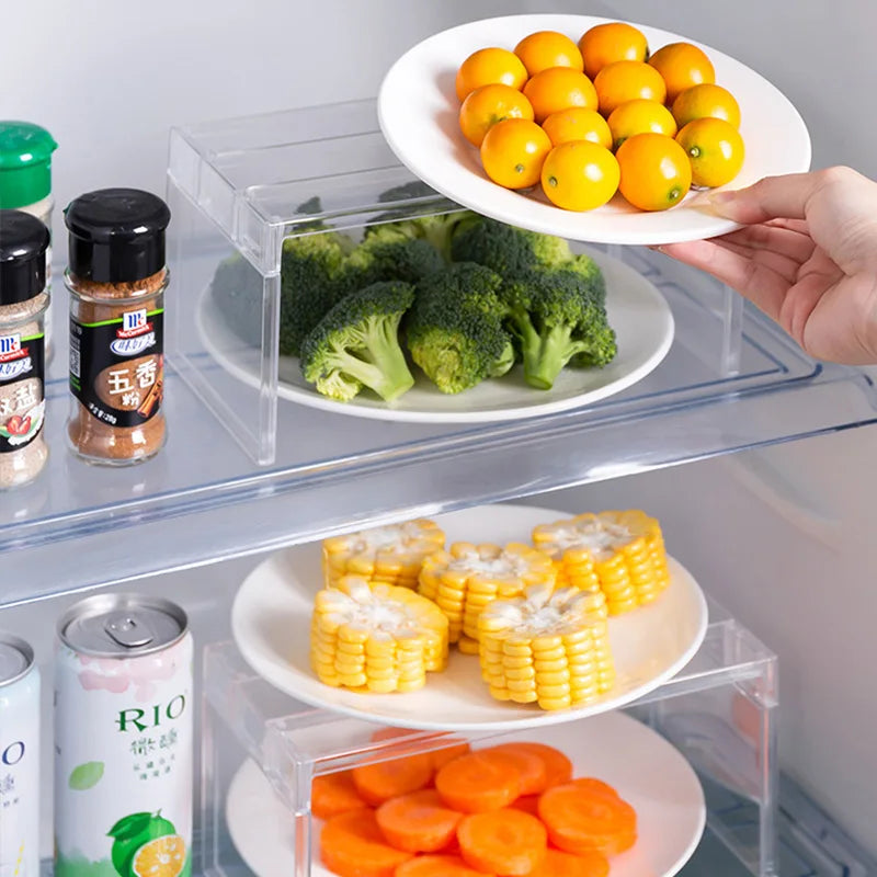 Refrigerator Storage Organizer – Layered Transparent Fridge Shelves & Desktop Stand, Space-Saving Kitchen Accessory