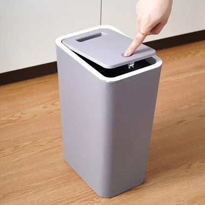 10L Bathroom Trash Can — Small Plastic Wastebasket with Press Top Lid for Toilet, Bedroom & Living Room