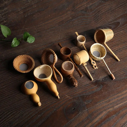 Japanese-Style Natural Bamboo Rattan Tea Scoop – Tea Shovel, Leaves Chooser, Honey & Coffee Spoon, High-Quality Holder