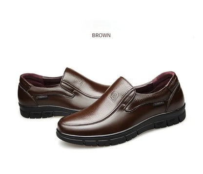 Genuine Leather Casual Shoes for Men – Flat Platform Walking Loafers, Breathable Handmade Outdoor Sneakers