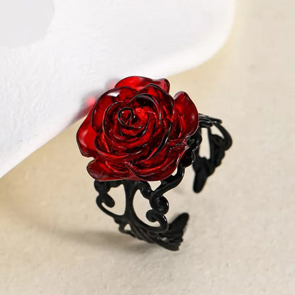 Punk Gothic Red Rose Ring - Vintage Black Vine Witch-Inspired Halloween Party Jewelry & Gift