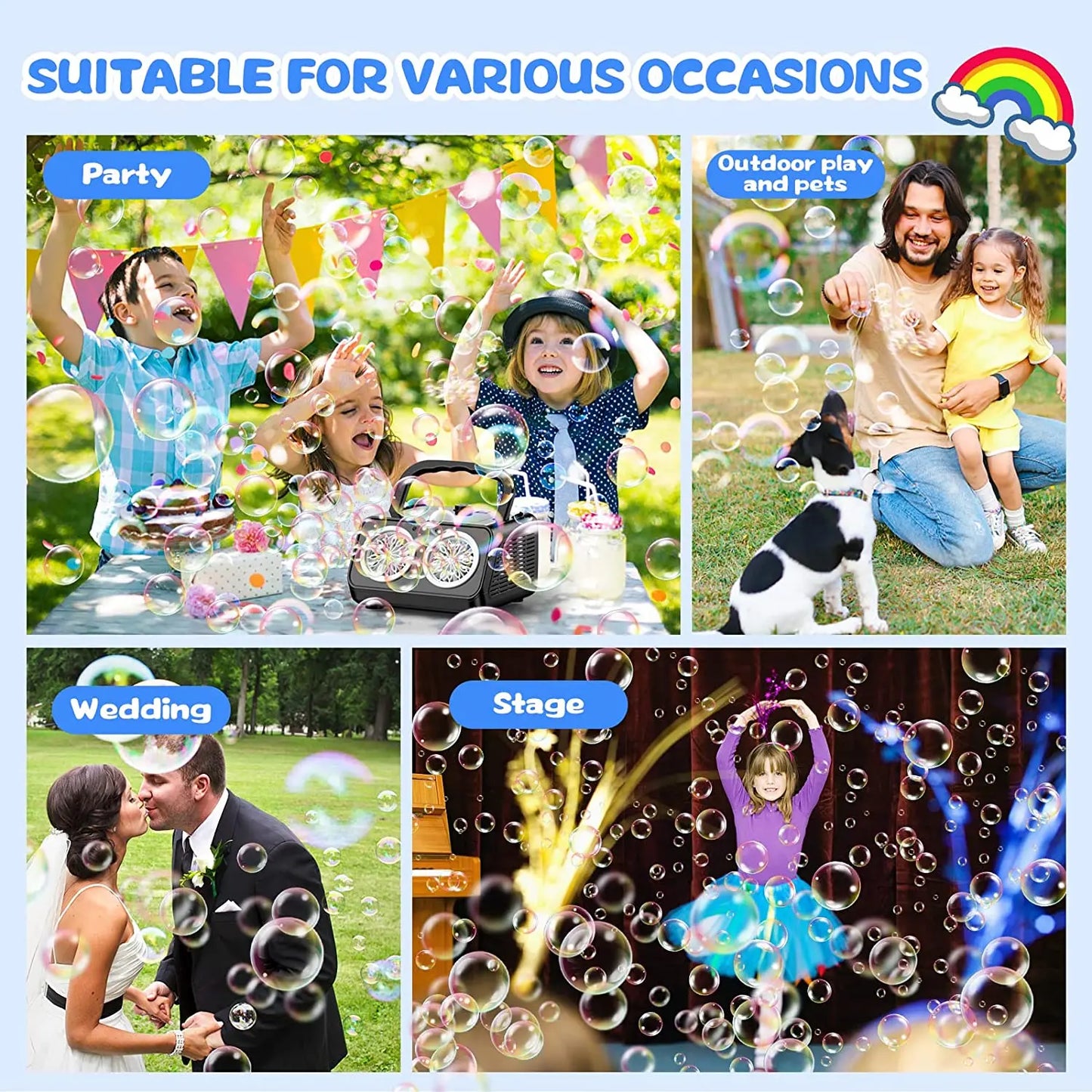 Upgrade Automatic Bubble Machine: 2-Fan Bubble Blower, 50000+ Bubbles Per Minute - Portable Bubble Maker for Kids