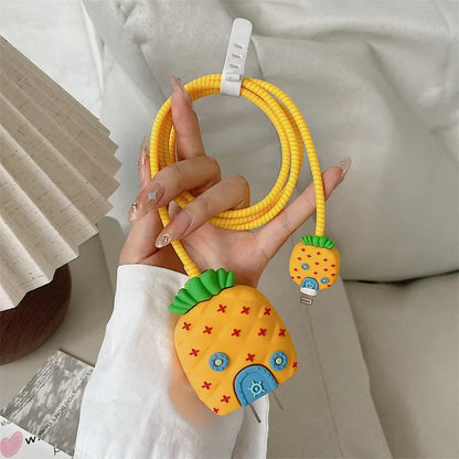 Cute Cartoon Snail Pattern Shockproof Bumper Case for iPhone Charger – 18W/20W Portable USB Cord Protect Cover