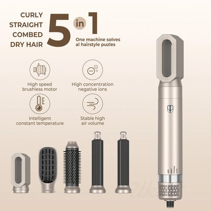 5 in 1 Hair Dryer Brush Set – Electric Hot Air Straightener & Rotating Curling Iron for Professional Multi-Styling
