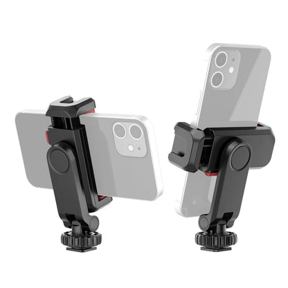 360° Rotatable Phone Tripod Mount with Dual Cold Shoe – Multi-Functional Clamp Holder for Vlogging & Streaming