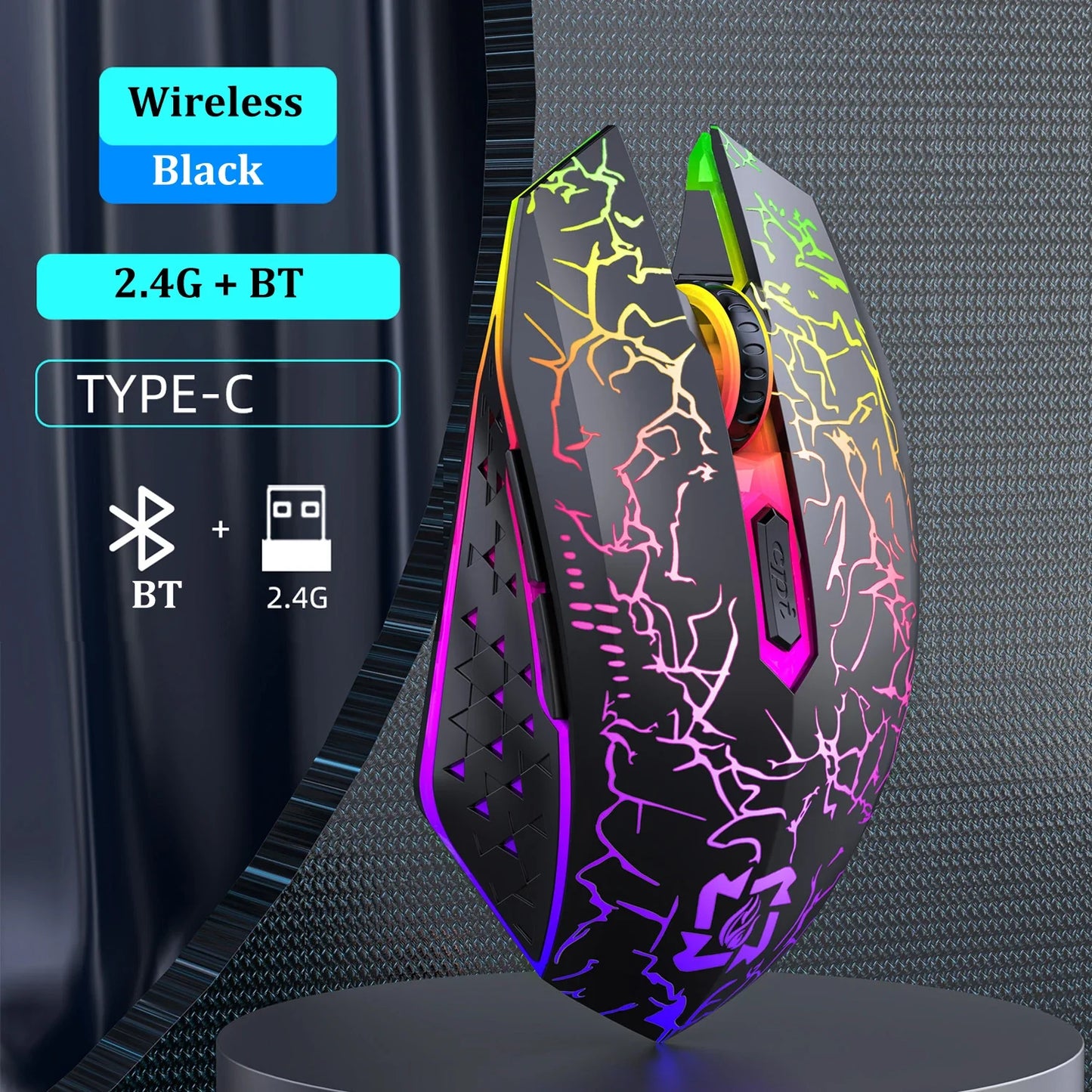 Bluetooth 5.2 Wireless RGB Mouse – Dual-Mode 2.4G Gaming Mouse with 6 Buttons, Silent Click for MacBook, Tablet, Laptop, PC