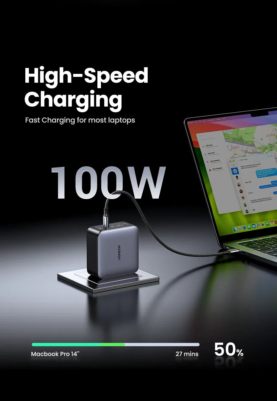UGREEN 100W GaN 5-Port USB-C Charger – Fast Charger QC4.0/3.0 PPS for MacBook, Laptop, iPhone 16/15/14 Pro, Tablet