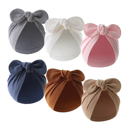Cute Bunny Ears Baby Turban Hat – Solid Color Soft Cotton Beanie for Infant Girls & Boys, Toddler Bonnet Headwrap