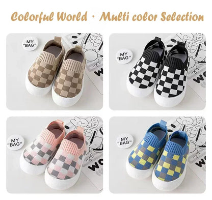 2025 Spring Toddler Slip-On Shoes – Non-Slip First Walkers for Boys and Girls, Classic Plaid Sneakers