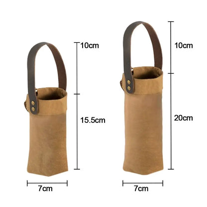 Kraft Paper Water Bottle Carrier Bag - Washable Insulated Pouch Holder with Shoulder Strap for Outdoor Travel