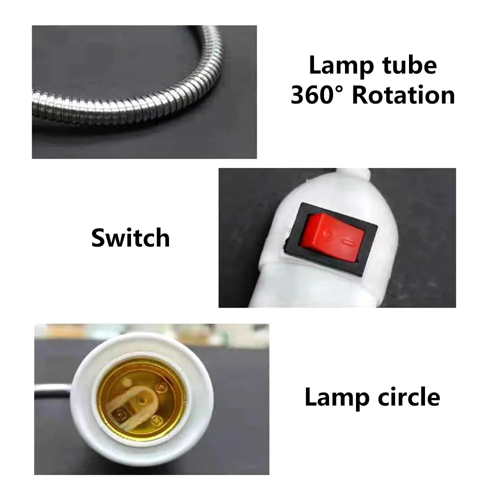 Convenient Lighting Solution: Direct Plug Swivel Lamp Head with E27 Large Screw Lamp Holder - Universal Hose Type with Switch for Versatile Use