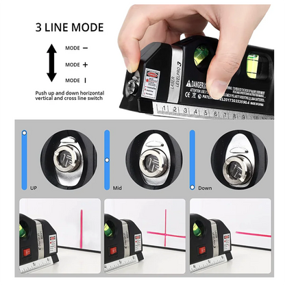 Multipurpose Line Laser Leveler Tool - Cross Line Lasers with 8FT 2.5M Standard Measure Tape and Metric Rulers