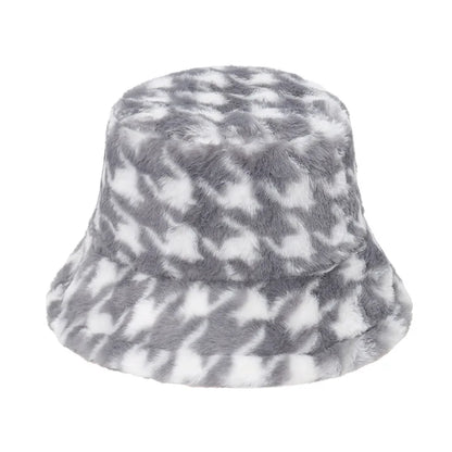 Women’s Winter Bucket Hat – Fashion Leopard Panama, Warm Vintage Faux Fur Fisherman Cap