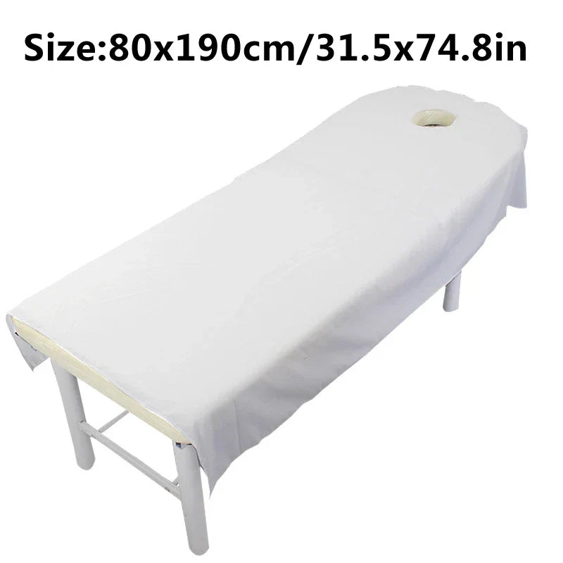 80cm x 190cm Beauty Bedsheet - Polyester Cosmetic Salon and Spa Massage Treatment Sheet with Hole, Home Textile