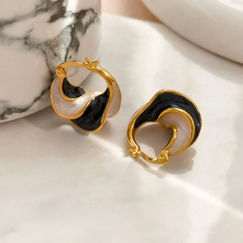 Gold-Plated Enamel Textured Small Hoop Earrings — Statement Hoops for Women, Creative Jewelry Gift