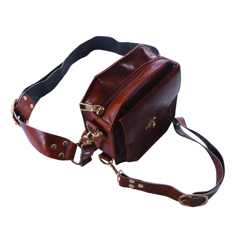 Punk Retro PU Waist Bag – Small Square Casual Crossbody Hip Pack for Women, Multi-Function Outdoor Leg Phone Pouch