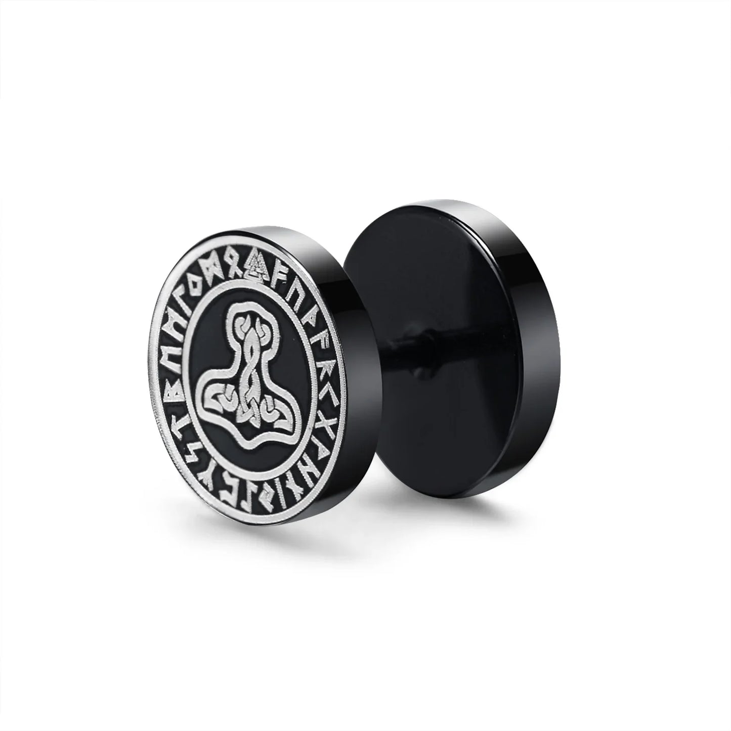 Vnox Men's Viking Black Stud Earrings - Vegvisir & Norse Valknut, Cool Punk Stainless Steel Set