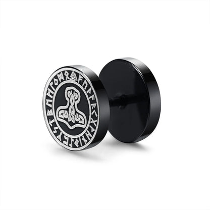 Vnox Men's Viking Black Stud Earrings - Vegvisir & Norse Valknut, Cool Punk Stainless Steel Set