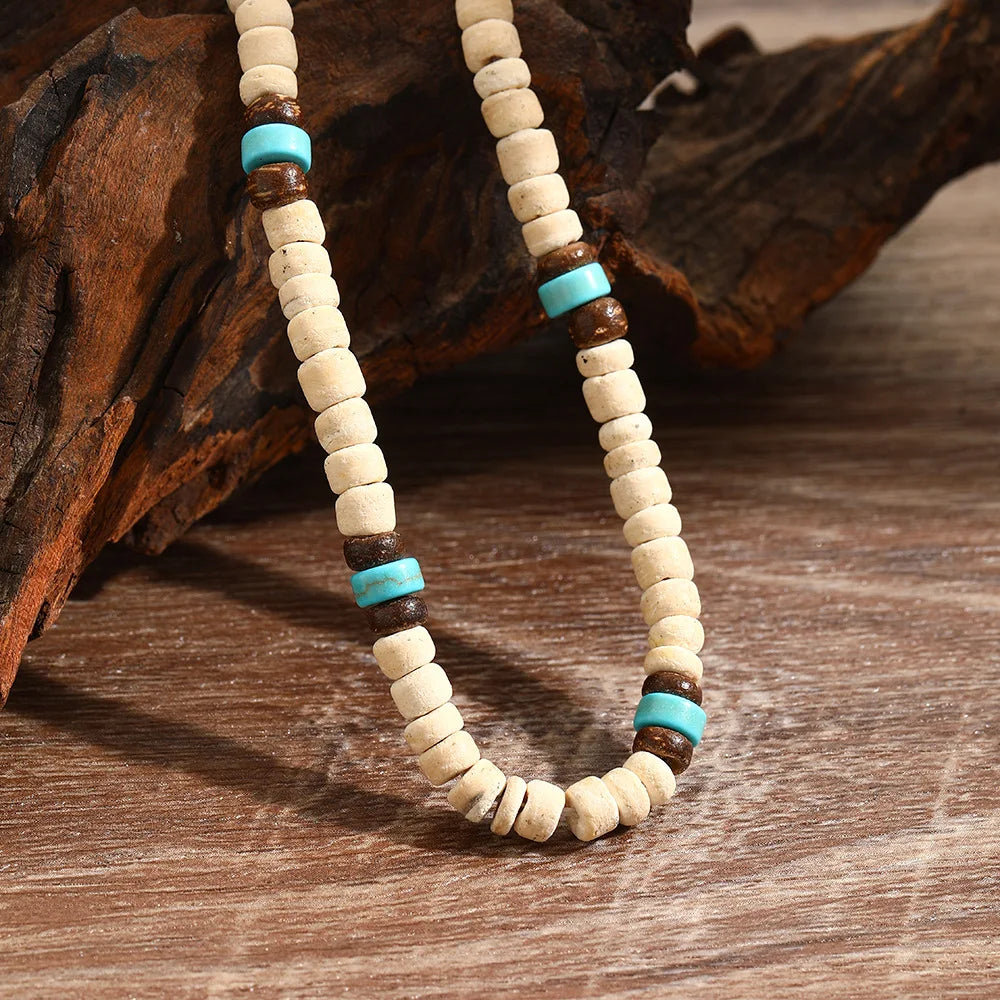 Noter Men’s Natural Coconut Beads Necklace – 19-Inch Handmade Wooden Choker for Casual Jewelry & Gifts