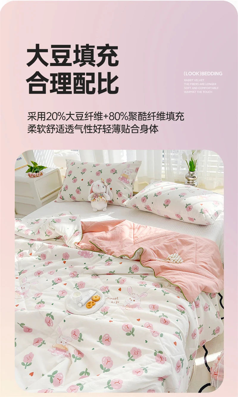 Washed Double Gauze Quilt – Lightweight Summer Comforter with Soya Fibre Filling, Soft & Breathable for Queen Size