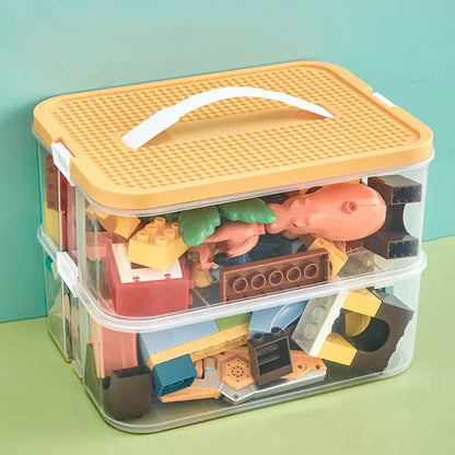 Stackable Building Blocks Toy Storage Box for Kids – Brick-Shaped Plastic Container with Lid – Toy Organizer & Sundries Bin