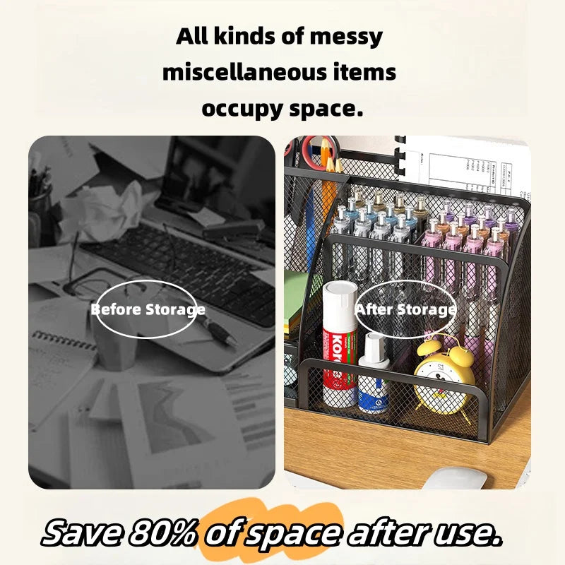 Creative Metal Pen Holder | Simple Stationery Storage Box for Desktop Decoration | Office Supplies Organizer for Students