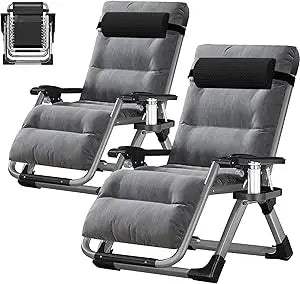 Set of 2 Zero Gravity Outdoor Lounge Chairs – Reclining Patio Sun Loungers with Cushion, Headrest & Cup Holder