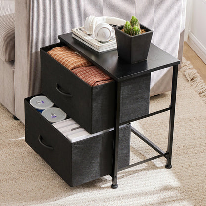 Nightstand Bedside Table – Coffee, Sofa & Tea Table with 2 Fabric Drawers for Bedroom Storage & Clothes Display