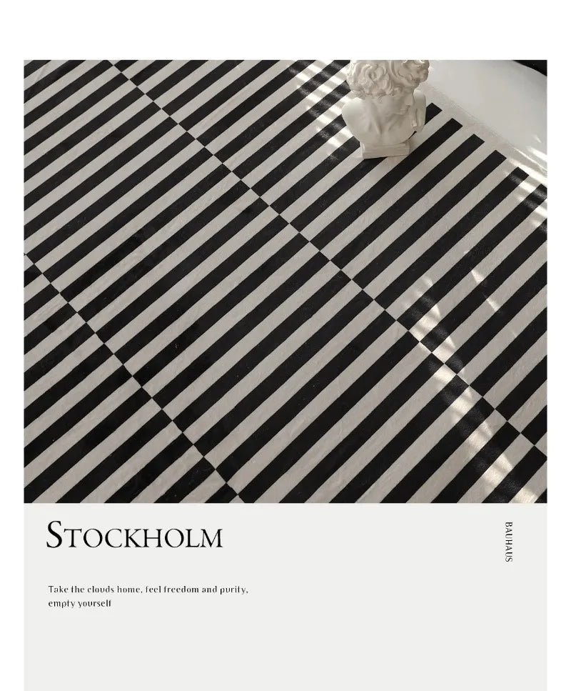 Light Luxury Black & White Plaid Rug — Fluffy Soft Carpet for Bedroom, Living Room, Study, and Home Decor