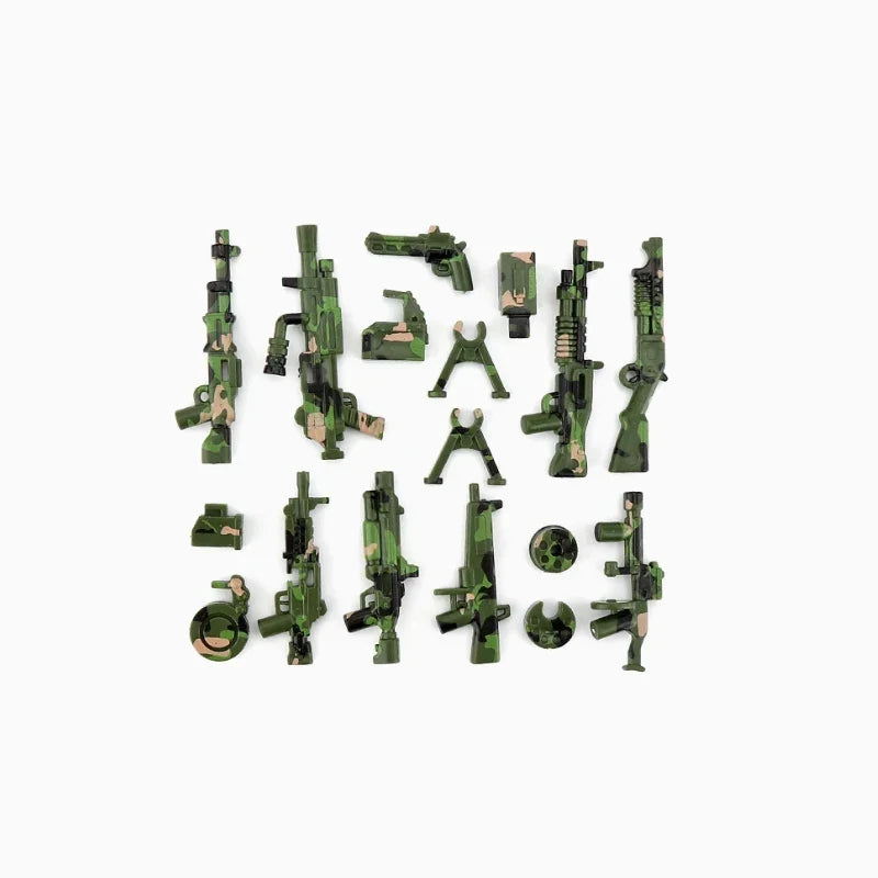 Military Building Blocks Soldier Set - Tactical Weapons Figures with Gatling Gun, Rifle, Mortar & Accessories Toy Kit
