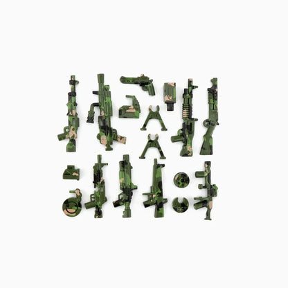 Military Building Blocks Soldier Set - Tactical Weapons Figures with Gatling Gun, Rifle, Mortar & Accessories Toy Kit