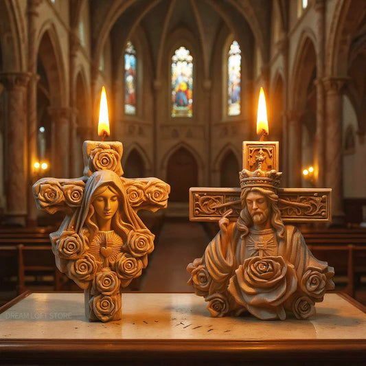 Silicone Candle Mold — Cross of Jesus & Mary DIY Mold for Resin, Plaster, and Christmas Candle Making Supplies