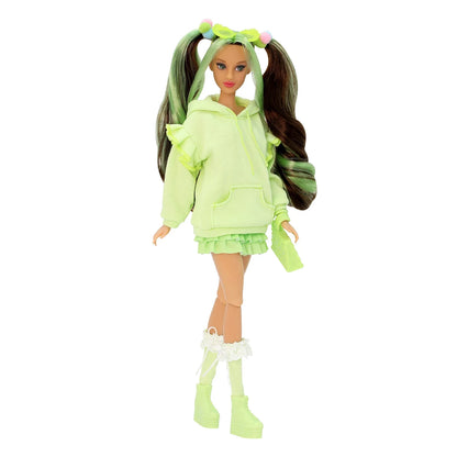 DEFA Lucy Love Fashion Doll – Green Pocket Hoodie, Layered Ruffled Skirt & Chunky Platform Boots