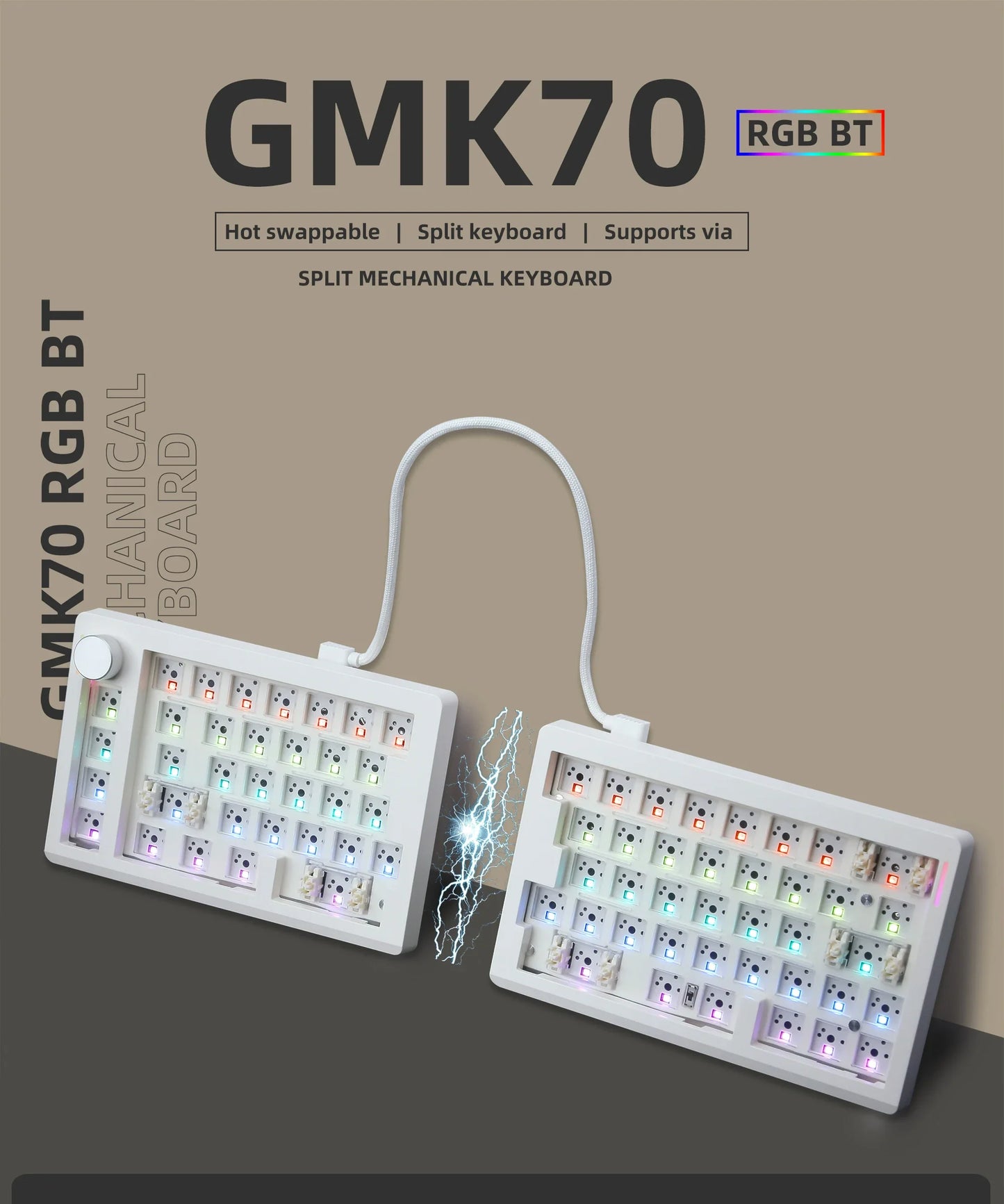 GMK70 Split Mechanical Keyboard Kit – Hot-Swappable, Ergonomic Customizable with QMK/VIA Support