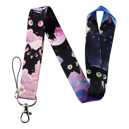 LX1293 Cartoon Black Cat Lanyard – Keychain, ID & Credit Card Holder, Phone Charm Neck Strap, Badge Accessories