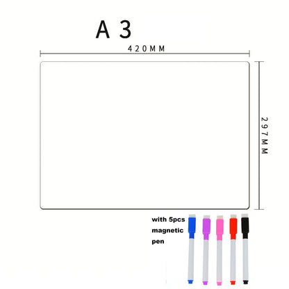 Magnetic Dry Erase Board for Refrigerator – Flexible Whiteboard Sheet with Marker, Erasable Kitchen Memo & Grocery List (A3, A4, A5)