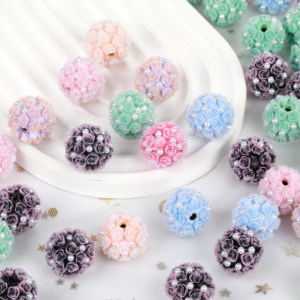 20mm Rose Flower Ball Pearl Beads – 1/3/5PCS Polymer Acrylic Beads for DIY Jewelry Making, Necklaces, Bracelets & Earrings