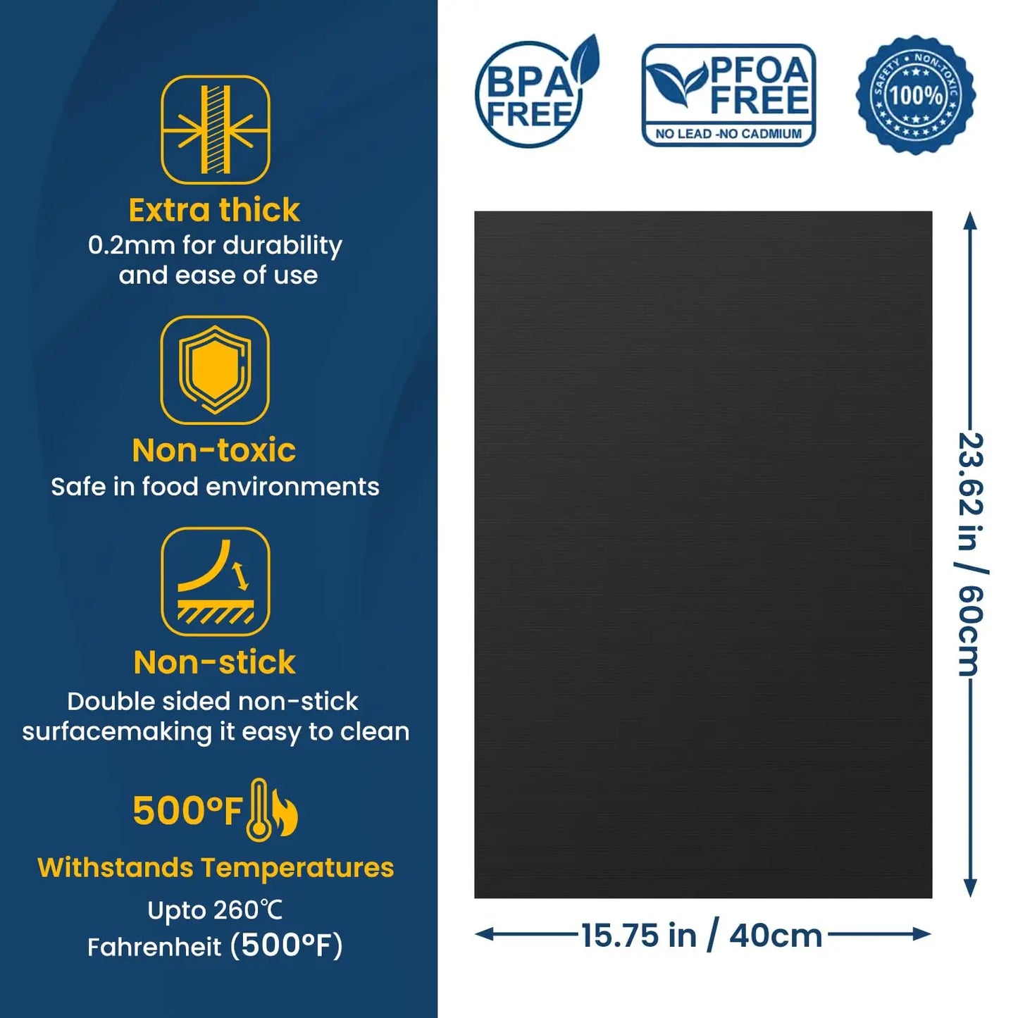 60x40cm Non-Stick BBQ Grill Mat - Heat Resistant Reusable Baking Sheet for Easy Cooking, Grilling & Outdoor Barbecue