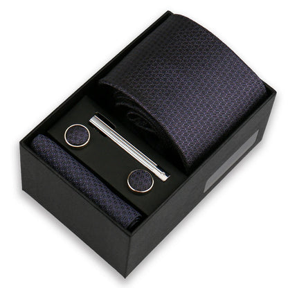 Men’s Fashion Tie Set Gift Box - 8cm Necktie with Handkerchief Cufflinks & Clip for Formal Business Suit Accessories